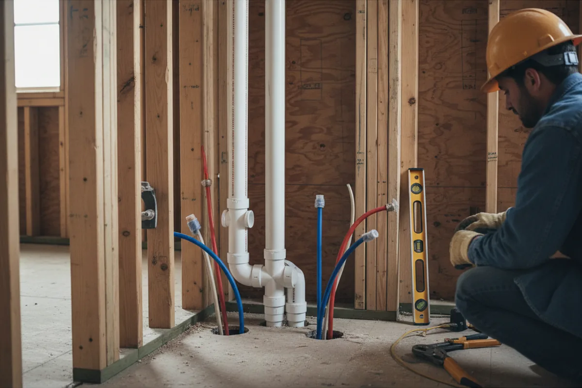 Drain and supply rough-in during Sump Pump Repair in Millstone Township